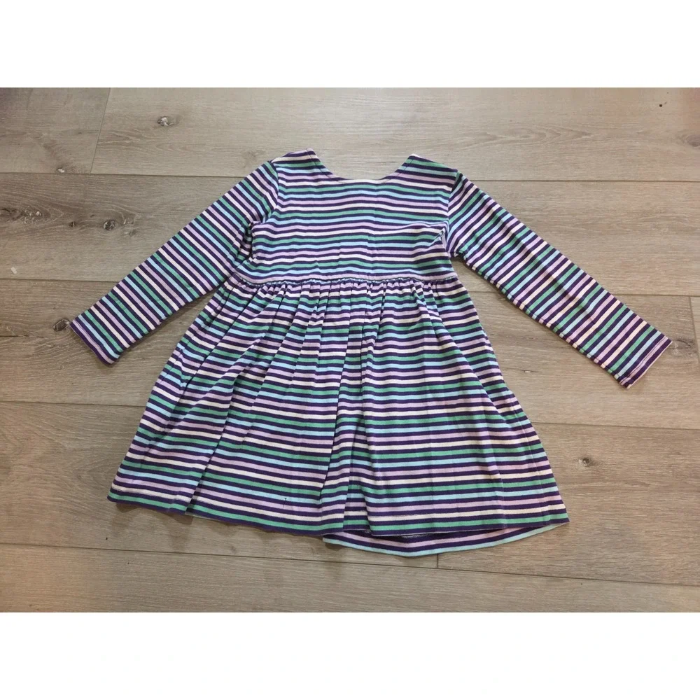 Hanna Andersson Purple Striped Dress Long Sleeve Buttons Girls 110 US 5 - read